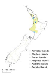 Davallia griffithiana distribution map based on databased records at AK, CHR & WELT.
 Image: K.Boardman © Landcare Research 2018 CC BY 4.0